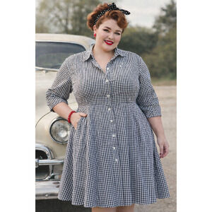 Step in Style shirt dress gingham white/black office church Sz 22/24 Rockabilly